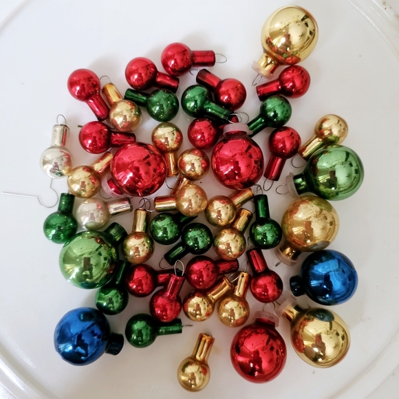 Vintage Miniature mercury glass Christmas balls Mixture Red Green Blue Gold - Picture 1 of 7